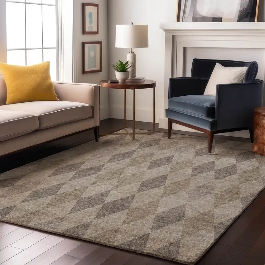Beige And Gray Geometric Washable Area Rug With UV Protection Photo 5