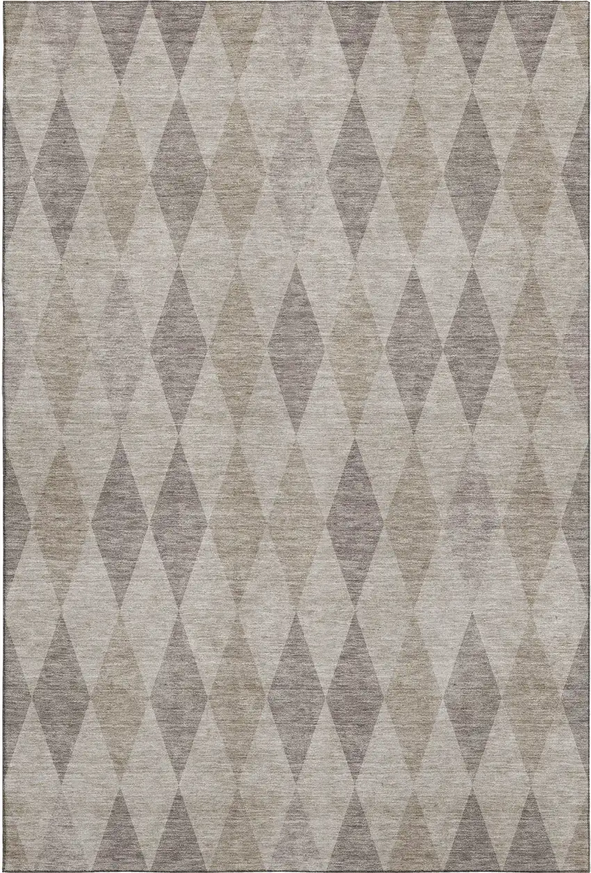 Beige And Gray Geometric Washable Area Rug With UV Protection Photo 1