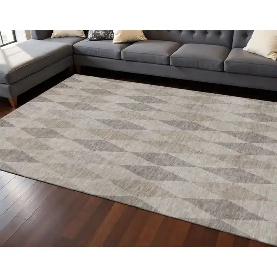 Beige And Gray Geometric Washable Area Rug With UV Protection Photo 2