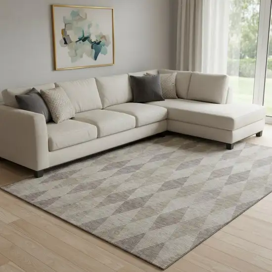 Beige And Gray Geometric Washable Area Rug With UV Protection Photo 1