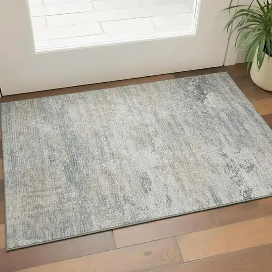 Beige And Gray Geometric Washable Area Rug With UV Protection Photo 2