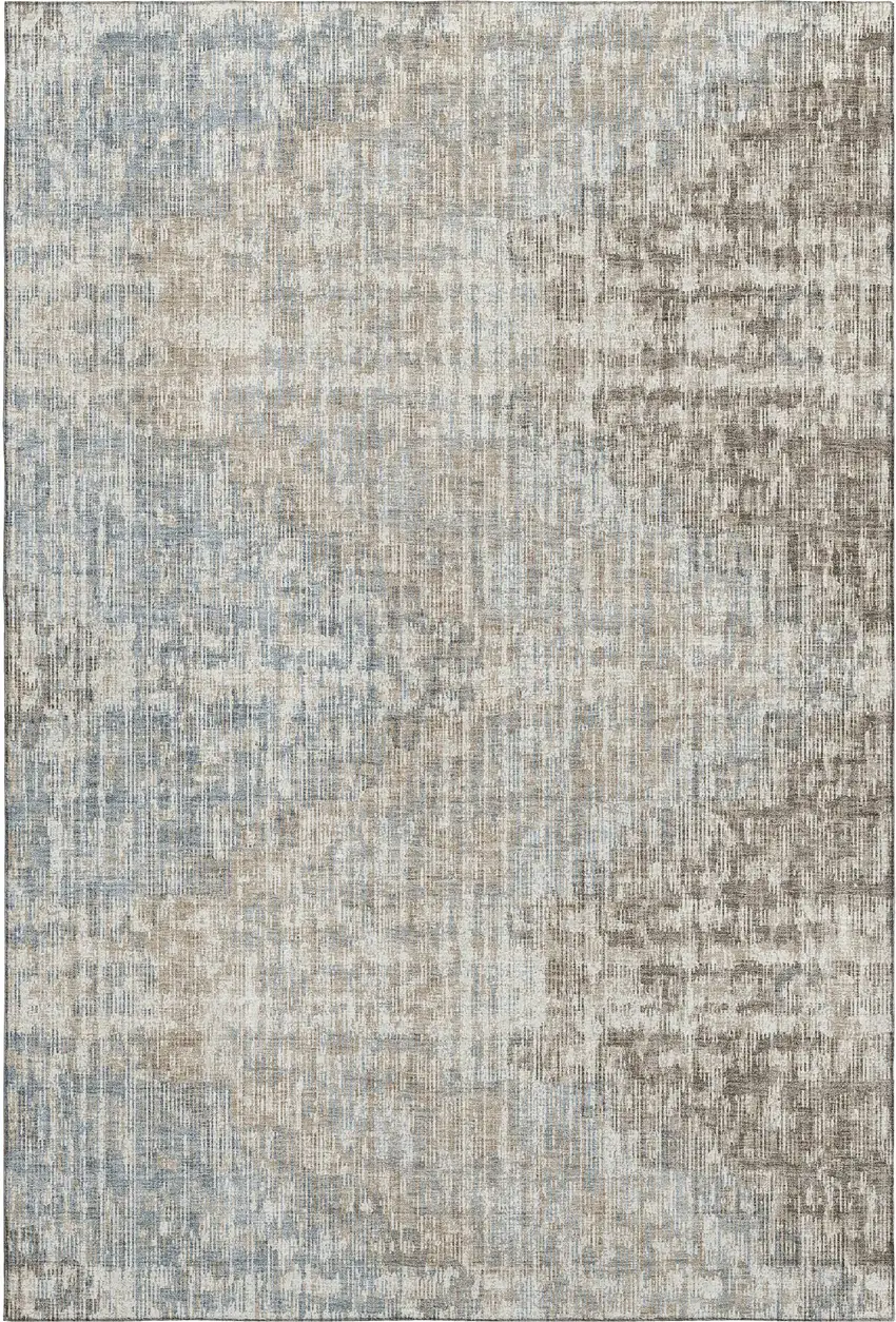 Beige And Gray Geometric Washable Area Rug With UV Protection Photo 1