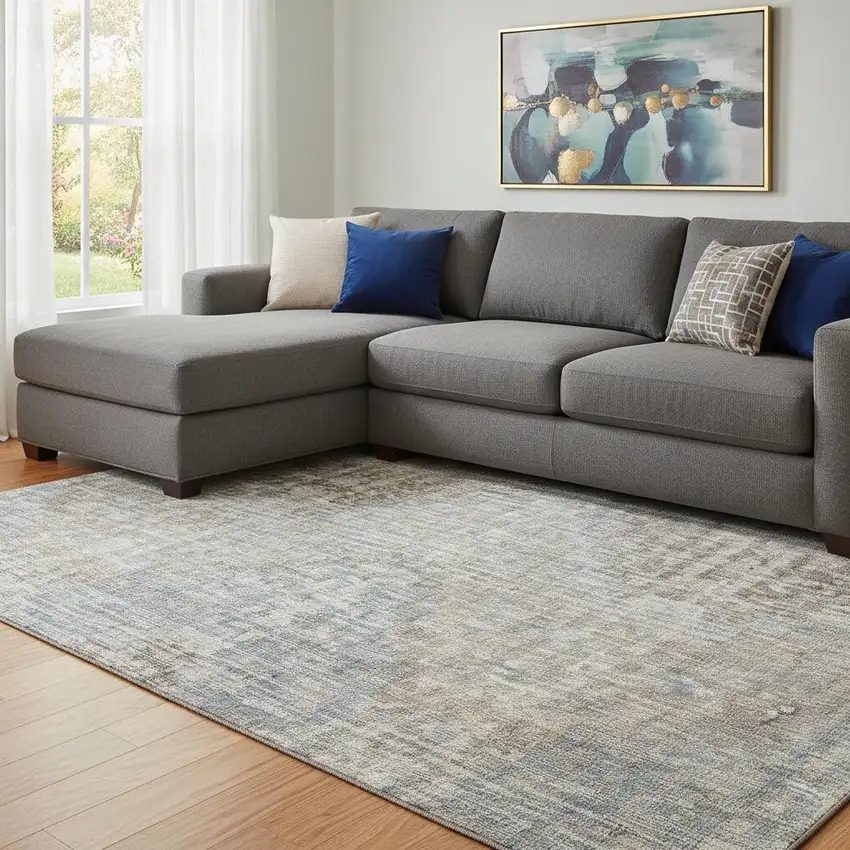 Beige And Gray Geometric Washable Area Rug With UV Protection Photo 2