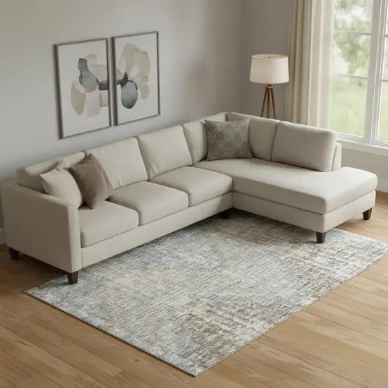 Beige And Gray Geometric Washable Area Rug With UV Protection Photo 2