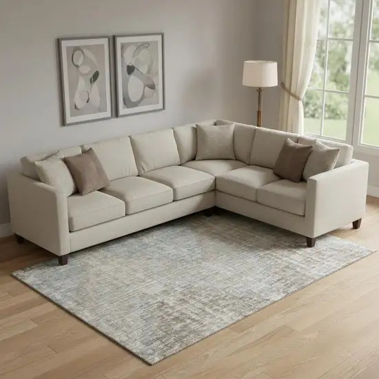 Beige And Gray Geometric Washable Area Rug With UV Protection Photo 2