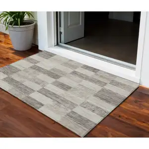 Photo of Beige And Gray Geometric Washable Indoor Outdoor Area Rug