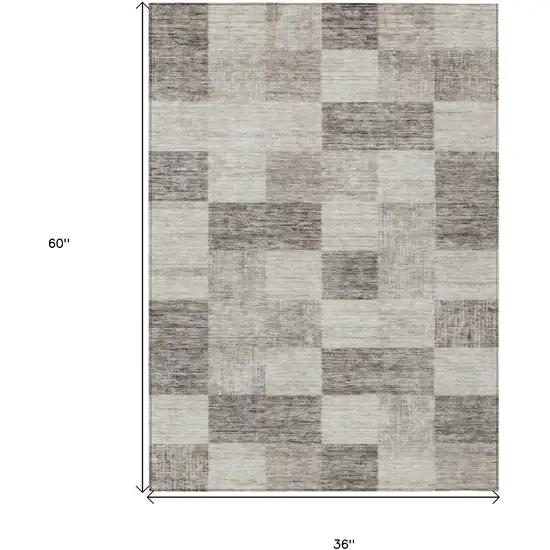 Beige And Gray Geometric Washable Indoor Outdoor Area Rug Photo 7