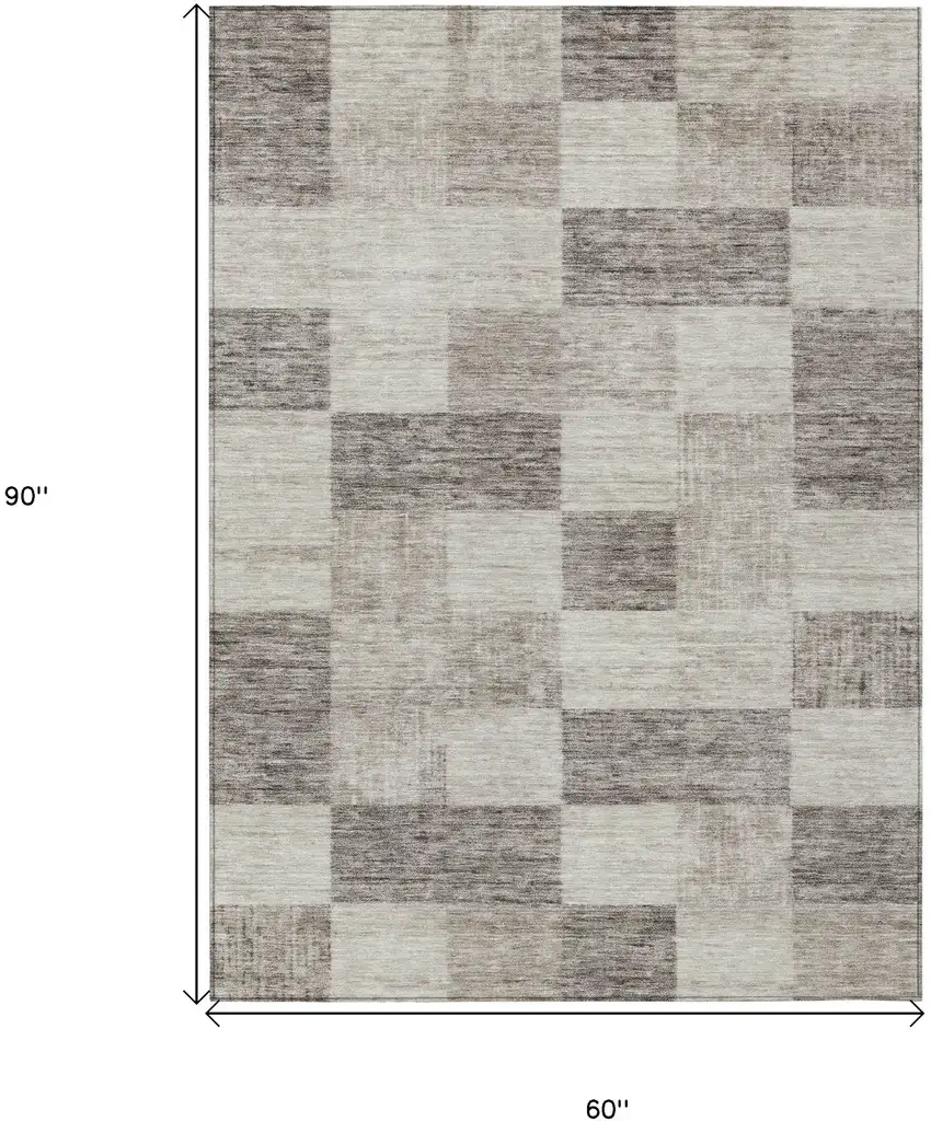 Beige And Gray Geometric Washable Indoor Outdoor Area Rug Photo 7