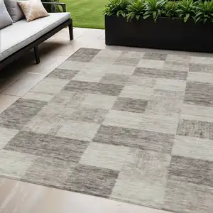 Photo of Beige And Gray Geometric Washable Indoor Outdoor Area Rug