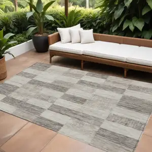 Photo of Beige And Gray Geometric Washable Indoor Outdoor Area Rug