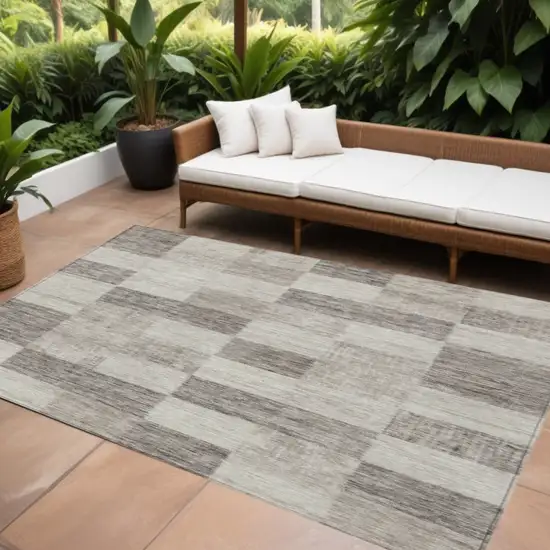 Beige And Gray Geometric Washable Indoor Outdoor Area Rug Photo 1