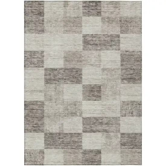 Beige And Gray Geometric Washable Indoor Outdoor Area Rug Photo 2