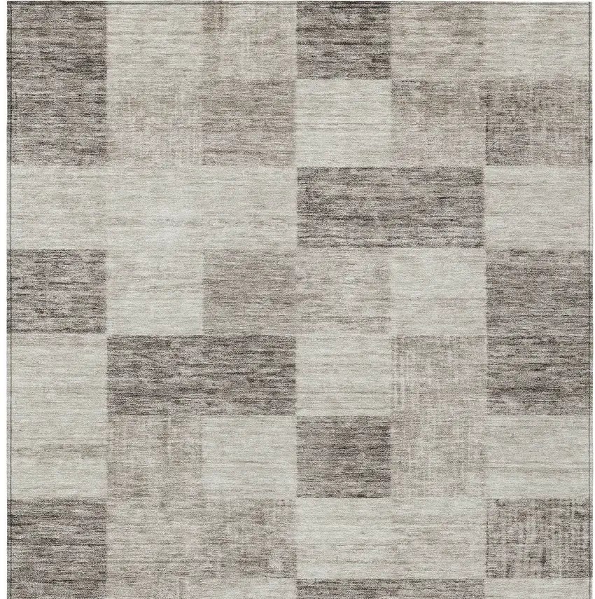 Beige And Gray Geometric Washable Indoor Outdoor Area Rug Photo 6