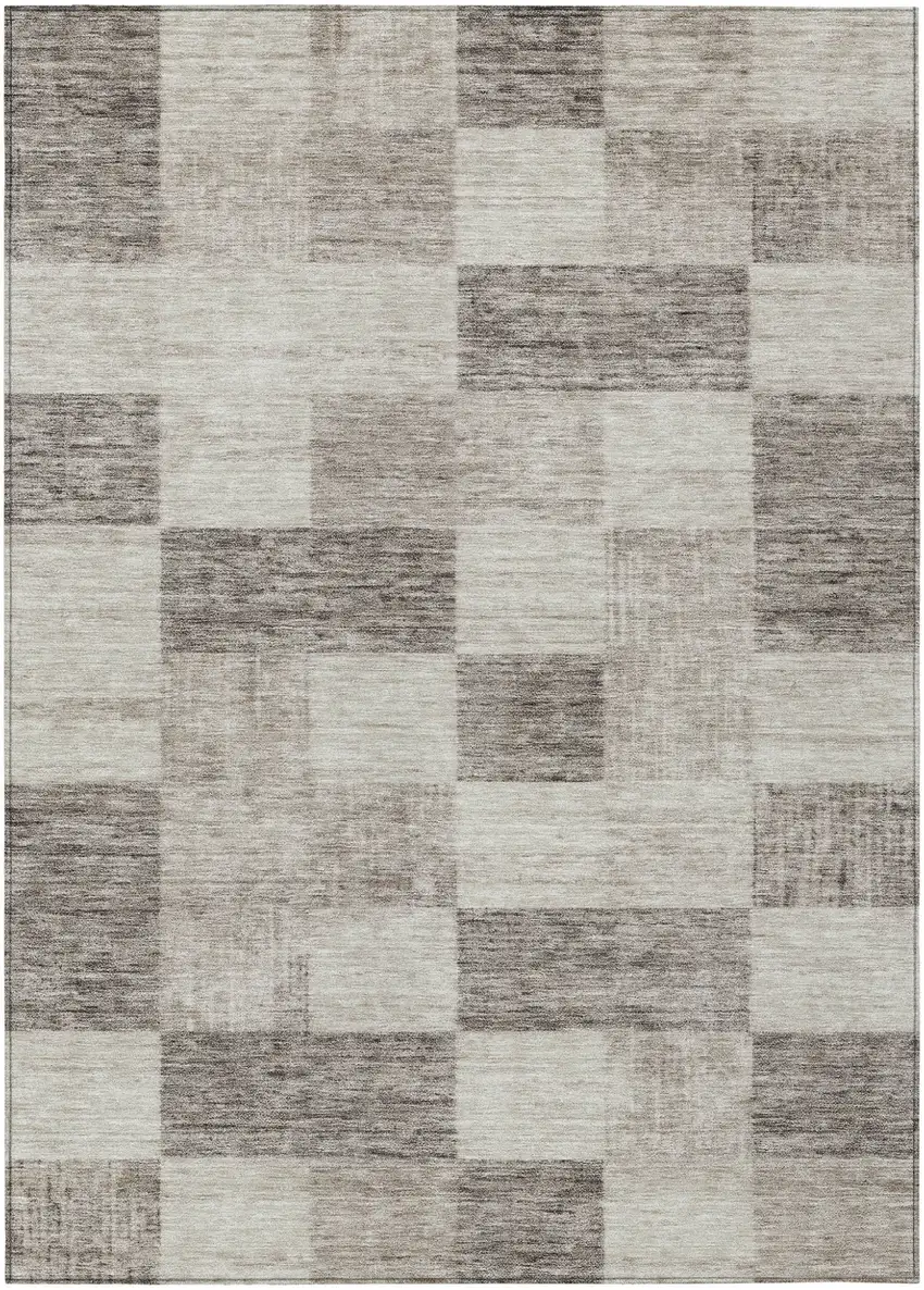 Beige And Gray Geometric Washable Indoor Outdoor Area Rug Photo 2