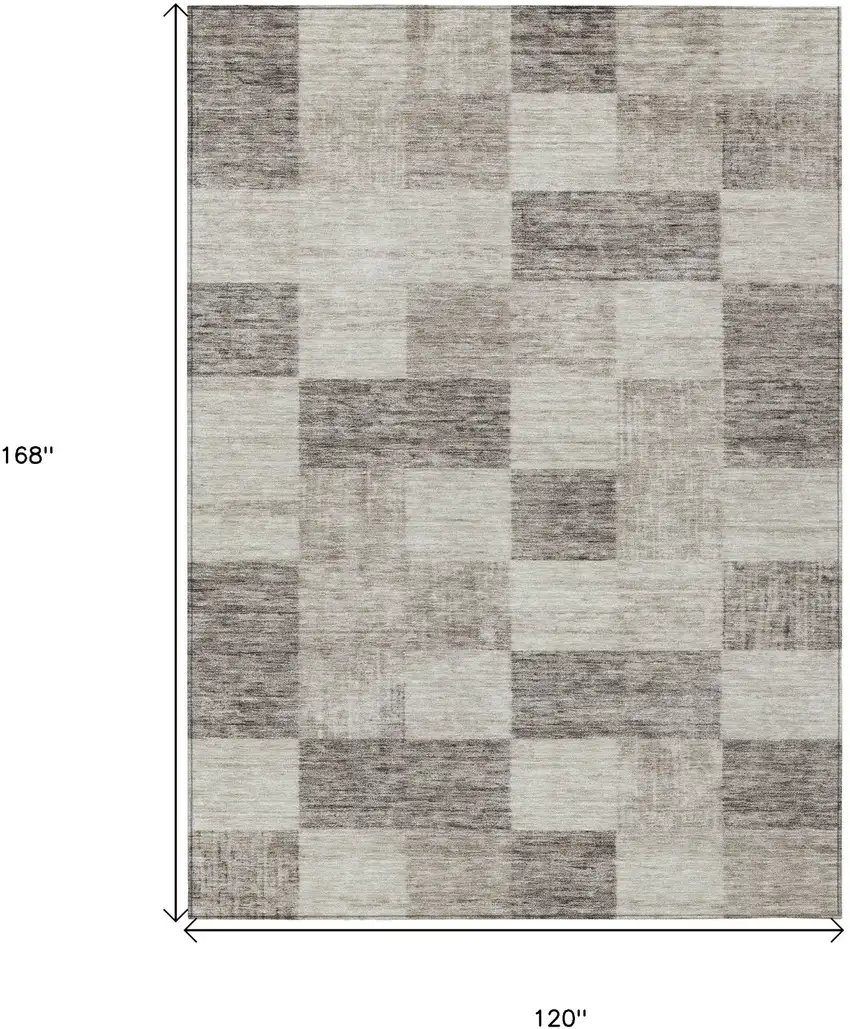 Beige And Gray Geometric Washable Indoor Outdoor Area Rug Photo 7