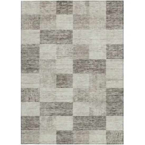Beige And Gray Geometric Washable Indoor Outdoor Area Rug Photo 6