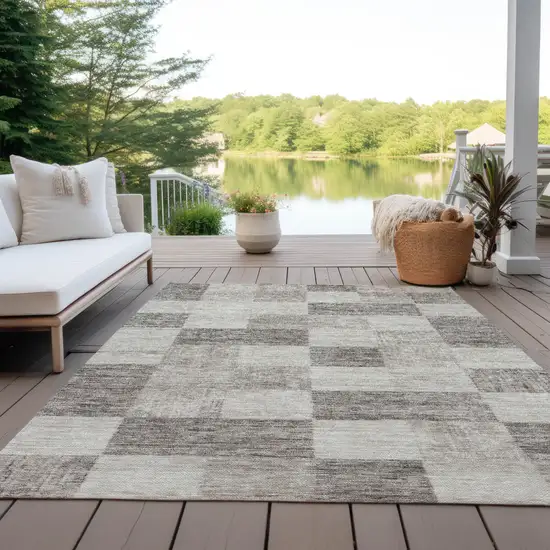 Beige And Gray Geometric Washable Indoor Outdoor Area Rug Photo 7