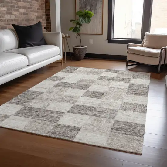 Beige And Gray Geometric Washable Indoor Outdoor Area Rug Photo 8