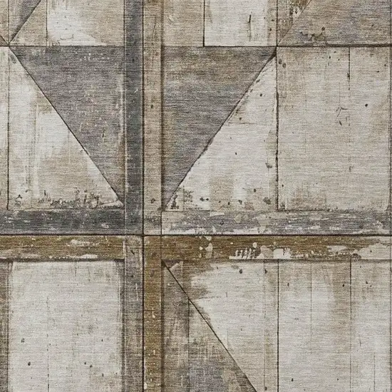 Beige And Gray Geometric Washable Indoor Outdoor Area Rug Photo 3