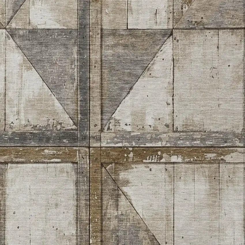 Beige And Gray Geometric Washable Indoor Outdoor Area Rug Photo 3