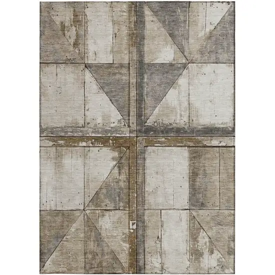 Beige And Gray Geometric Washable Indoor Outdoor Area Rug Photo 4