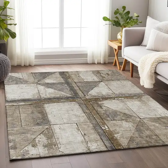 Beige And Gray Geometric Washable Indoor Outdoor Area Rug Photo 7