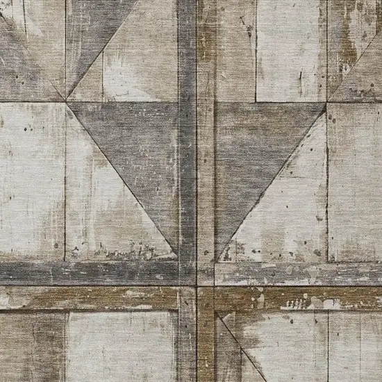 Beige And Gray Geometric Washable Indoor Outdoor Area Rug Photo 3