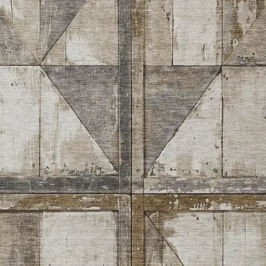 Beige And Gray Geometric Washable Indoor Outdoor Area Rug Photo 3