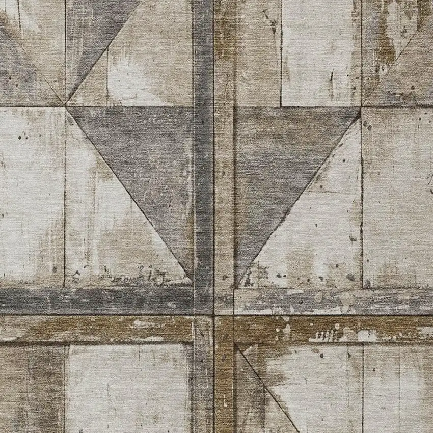 Beige And Gray Geometric Washable Indoor Outdoor Area Rug Photo 3