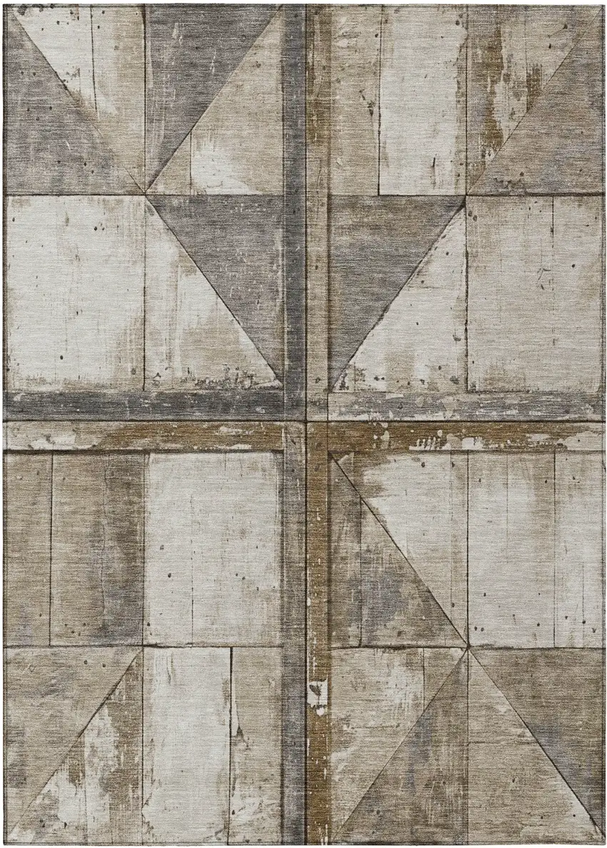 Beige And Gray Geometric Washable Indoor Outdoor Area Rug Photo 1