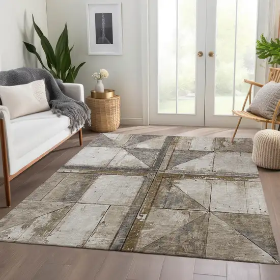 Beige And Gray Geometric Washable Indoor Outdoor Area Rug Photo 8