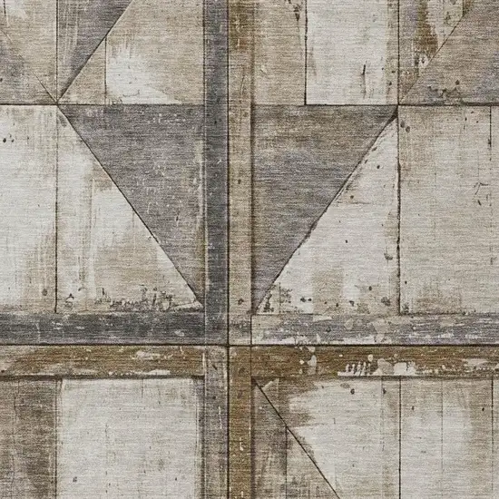 Beige And Gray Geometric Washable Indoor Outdoor Area Rug Photo 4