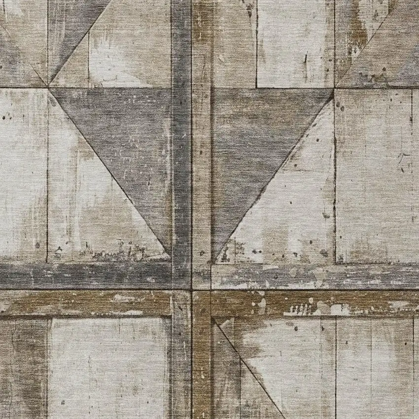 Beige And Gray Geometric Washable Indoor Outdoor Area Rug Photo 4