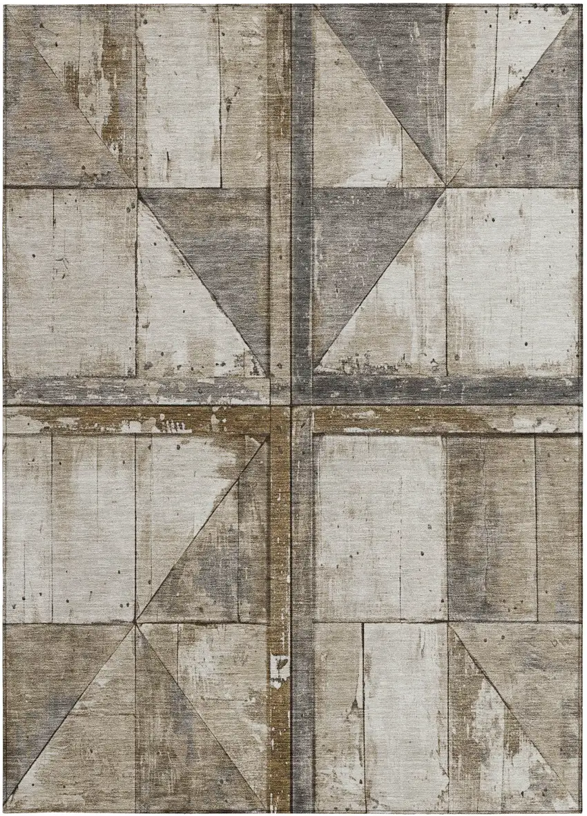 Beige And Gray Geometric Washable Indoor Outdoor Area Rug Photo 4