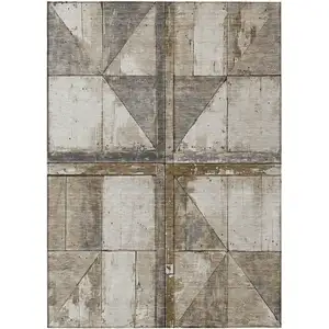 Photo of Beige And Gray Geometric Washable Indoor Outdoor Area Rug