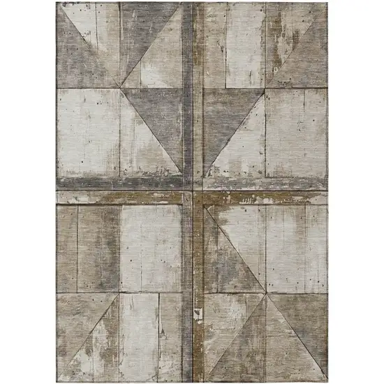 Beige And Gray Geometric Washable Indoor Outdoor Area Rug Photo 1