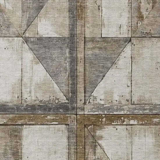 Beige And Gray Geometric Washable Indoor Outdoor Area Rug Photo 3