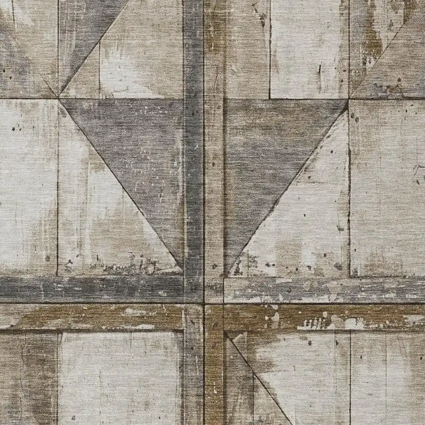 Beige And Gray Geometric Washable Indoor Outdoor Area Rug Photo 3