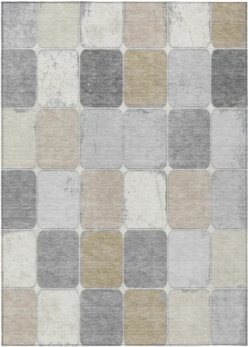 Beige And Gray Geometric Washable Indoor Outdoor Area Rug Photo 1