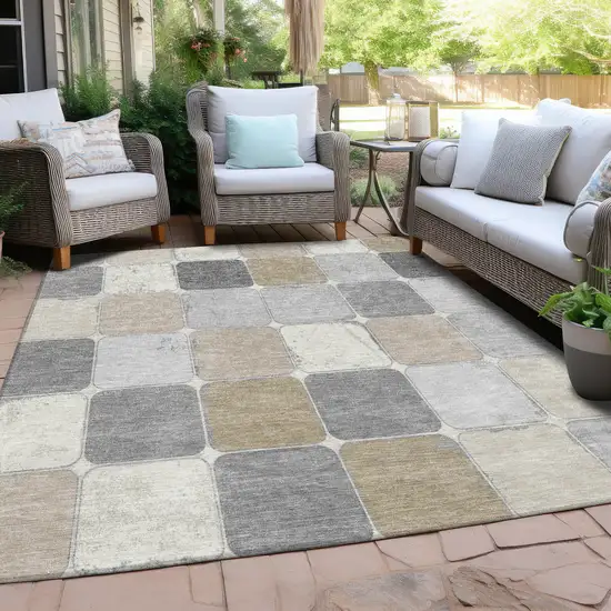 Beige And Gray Geometric Washable Indoor Outdoor Area Rug Photo 6