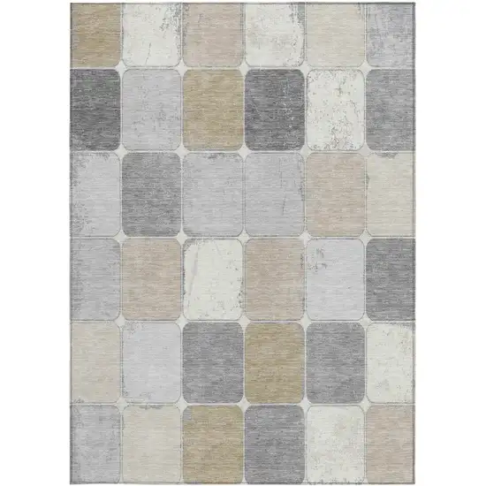 Beige And Gray Geometric Washable Indoor Outdoor Area Rug Photo 3
