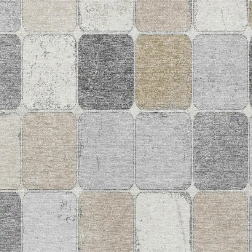 Beige And Gray Geometric Washable Indoor Outdoor Area Rug Photo 4