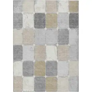 Photo of Beige And Gray Geometric Washable Indoor Outdoor Area Rug