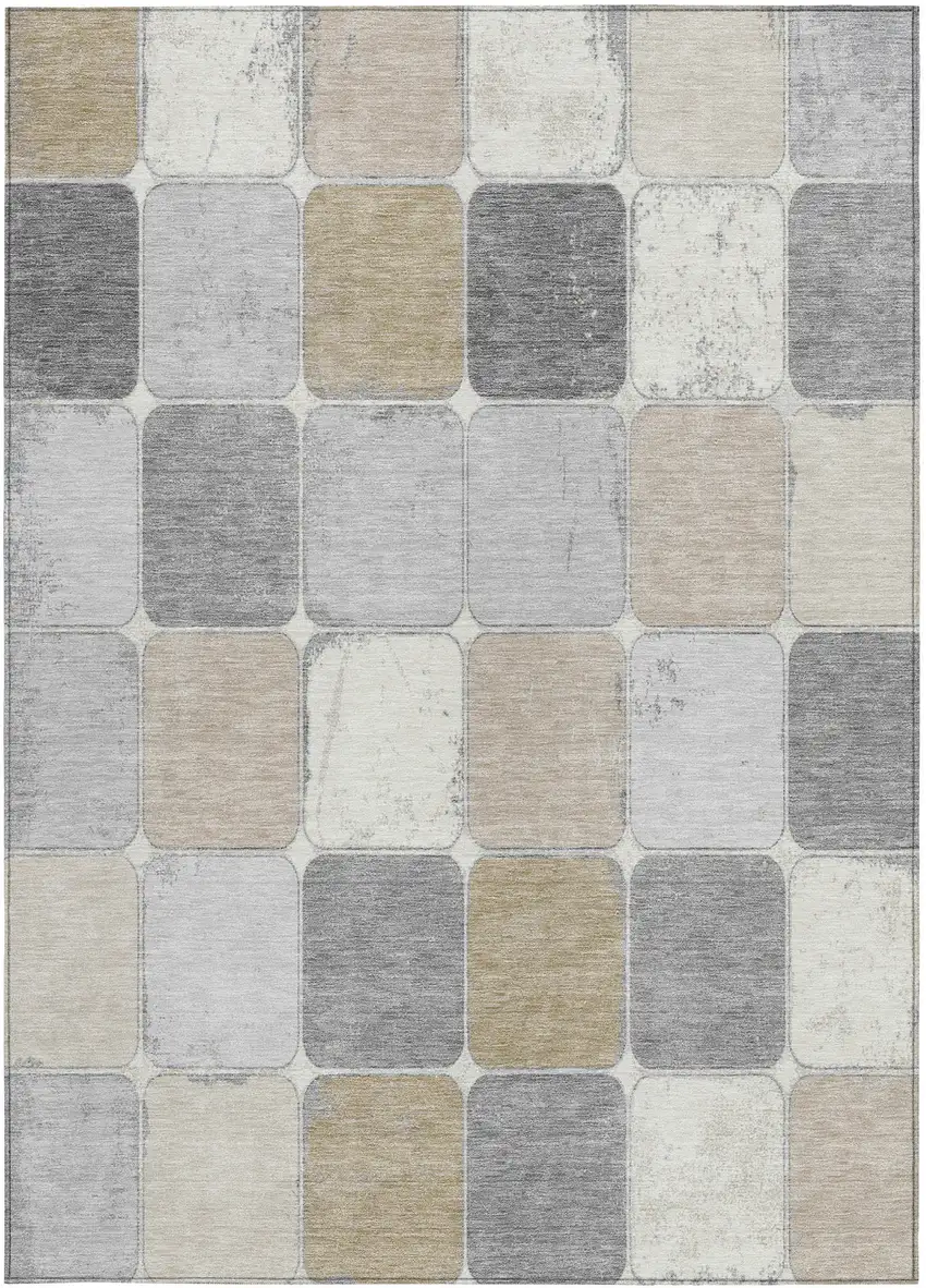 Beige And Gray Geometric Washable Indoor Outdoor Area Rug Photo 3