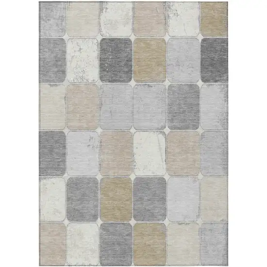 Beige And Gray Geometric Washable Indoor Outdoor Area Rug Photo 1