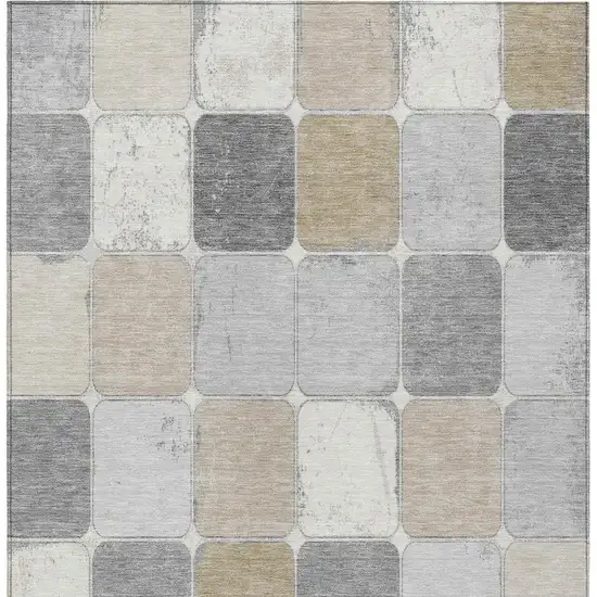 Beige And Gray Geometric Washable Indoor Outdoor Area Rug Photo 4