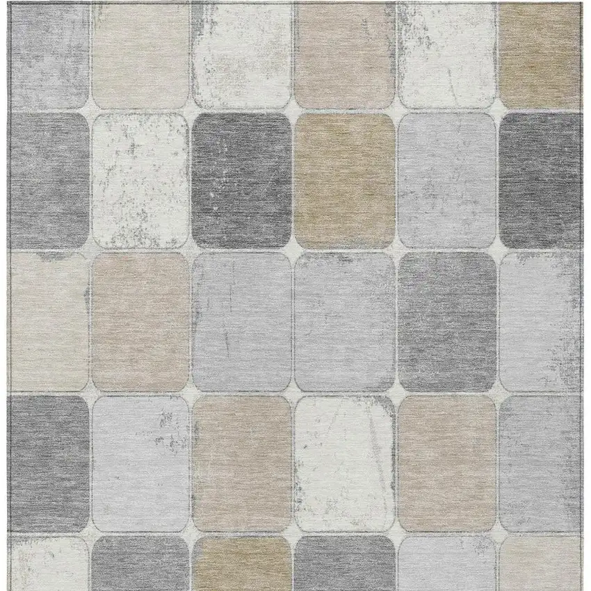 Beige And Gray Geometric Washable Indoor Outdoor Area Rug Photo 4