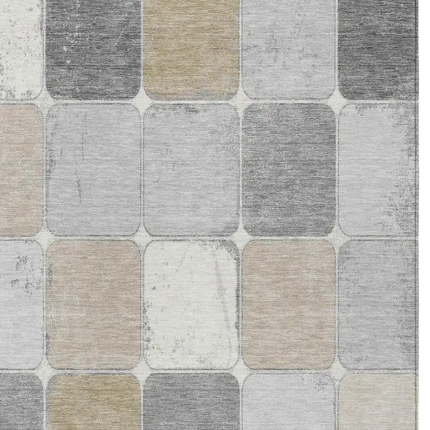 Beige And Gray Geometric Washable Indoor Outdoor Area Rug Photo 3