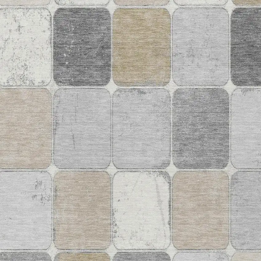 Beige And Gray Geometric Washable Indoor Outdoor Area Rug Photo 3
