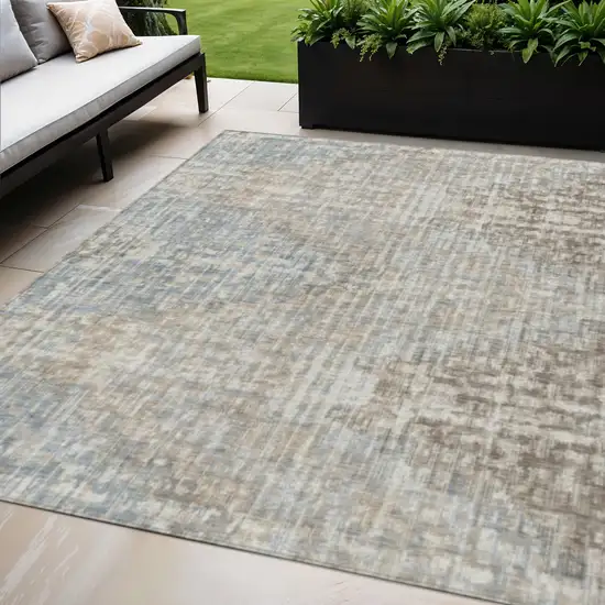 Beige And Gray Geometric Washable Indoor Outdoor Area Rug Photo 2